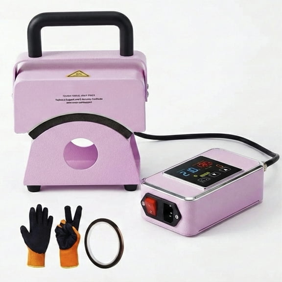 Mini Cap Heat Press, 5.9 x 3.15 Inch Curved Plate, Digital Control, 104401F, Auto ShutOff, with Safety Base & Glove (Purple)
