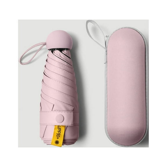 Mini Capsule Umbrella Parasol Anti-UV Black Coating Pocket Umbrella for Sun and Rain Outdoor Travel Parasol Pink 6 Ribs