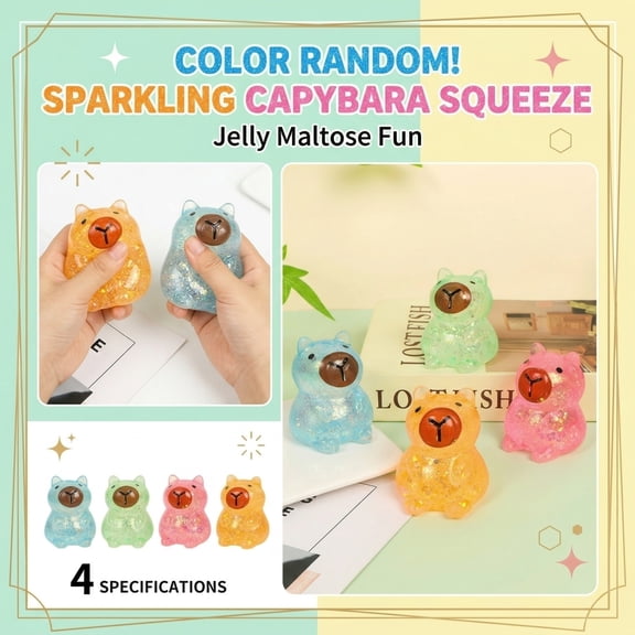 Mini Capybara Squishy Stress Ball Random One - Glitter Gummy Capybara Squeeze Doll, Super Soft Capybara Stress Relief Fidget, Decompression Sensory Squeeze Ball