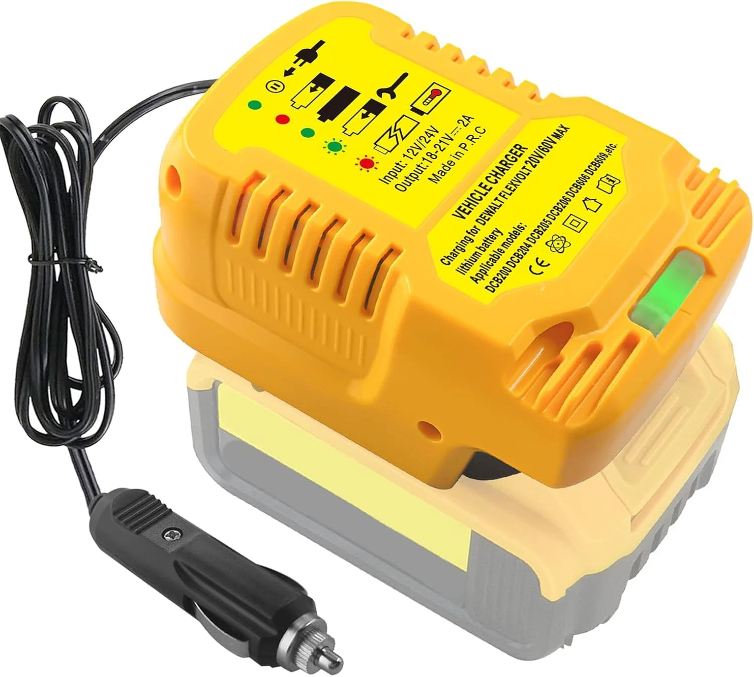 Mini Car Charger for Dewalt 20V 18V Li-ion Battery Portable Use on Car Cigarette