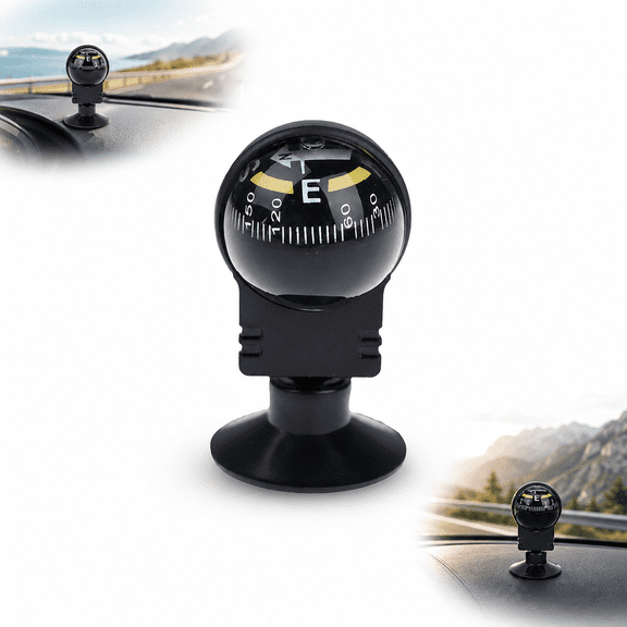 Mini Car Compass Ball with Suction Cup, Dashboard Direction Compass for Vehicle Interior, Black Plastic, 2.4 x 1.26 in