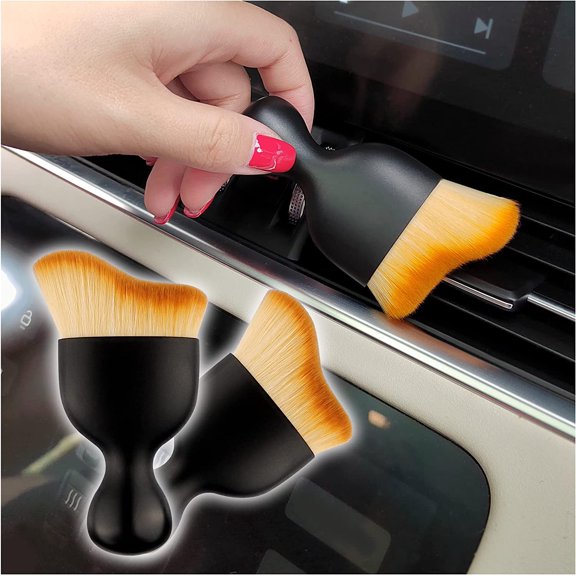 Mini Car Detailing BrushesDense Bristles Scratch Free Interior Dust Brush Suitable for Car Dashboard, Air Conditioning Vents, Crevices, Keyboard Cleaning Tools. (Brown-2pcs)