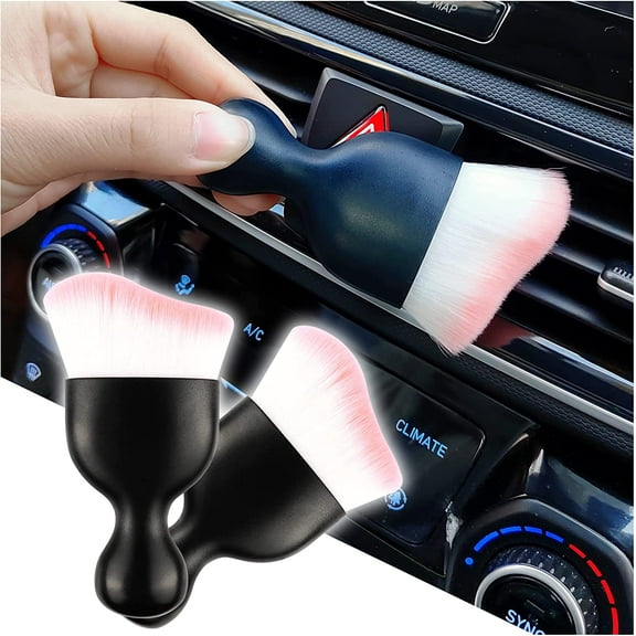 Mini Car Detailing BrushesDense Bristles Scratch Free Interior Dust Brush Suitable for Car Dashboard, Air Conditioning Vents, Crevices, Keyboard Cleaning Tools. (White+Pink-2pcs)