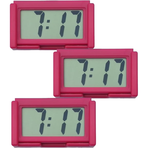 3 Pcs Mini Car Digital Clock, Auto LCD Display Clocks Battery Operated for Dashboard & Air Vent, Self-Adhesive Mini Electronic Clock for Vehicle Home Office, Car Accessories (Pink)