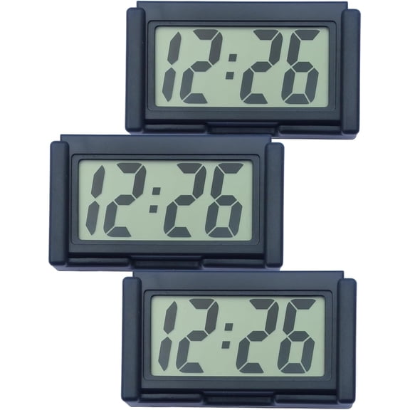 Mini Car Digital Clock, Auto LCD Display Clocks Battery Operated for Dashboard & Air Vent, Self-Adhesive Mini Electronic Clock for Vehicle Home Office, Car Accessories (Black)