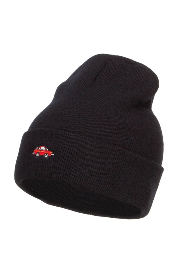 Mini Car Embroidered Long Beanie - Black OSFM