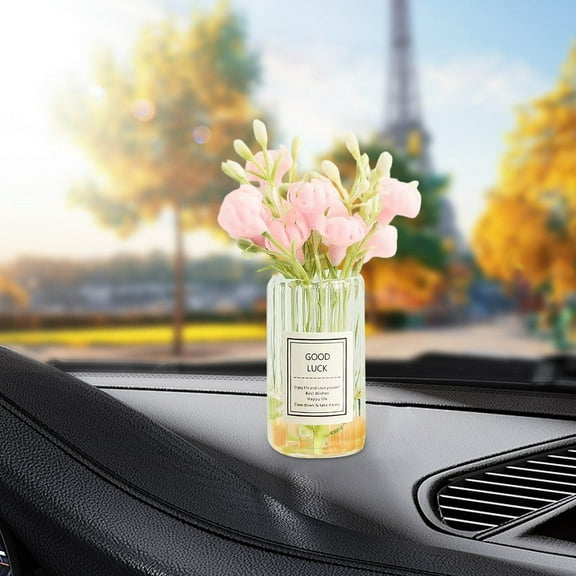Mini Car Flower Vase Ornament, Non-Slip Glass Daisy Center Console Decor for Car Interior, Aromatherapy Diffuser Accessory for Women Drivers and Daily Mood Boost