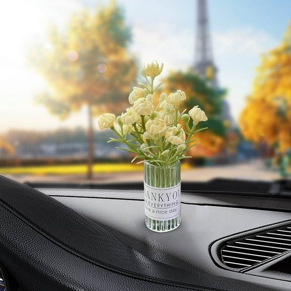 Mini Car Flower Vase Ornament, Simulated Daisy Gypsophila Center Console Decor, Auto Interior Accessories with Adhesive Base for Dashboard, Car Accessories Gifts for Women, Car Decorations for Women
