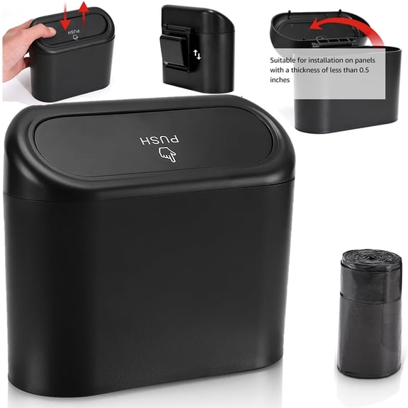 Mini Car Trash Can with Lid, Mini Auto Dustbin Garbage Organizer with 30 Pcs Plastic Trash Bag, Automotive Garbage Container Bin for Vehicle, Home, Office