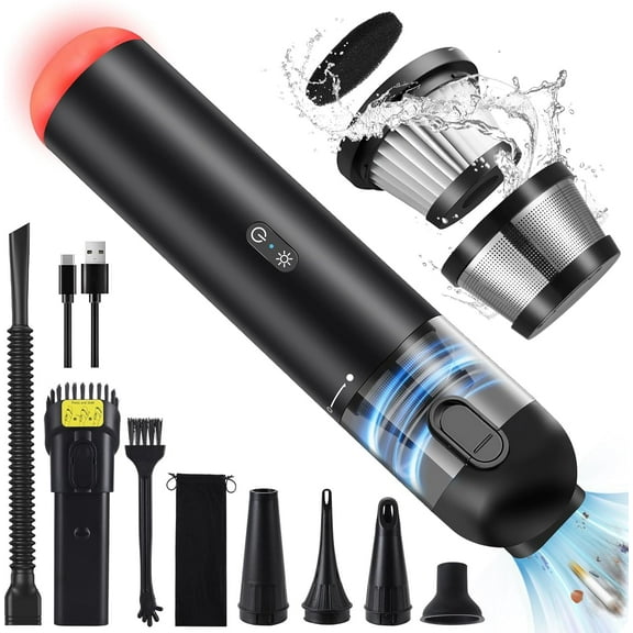 Mini Car Vacuum Cleaner, 6 in 1 Handheld Vacuum Cordless with 14,000Pa Powerful Suction, 2-Speed Wireless Rechargeable Mini Vacuum with LED/SOS Light & Multi Accessories for Car, Home