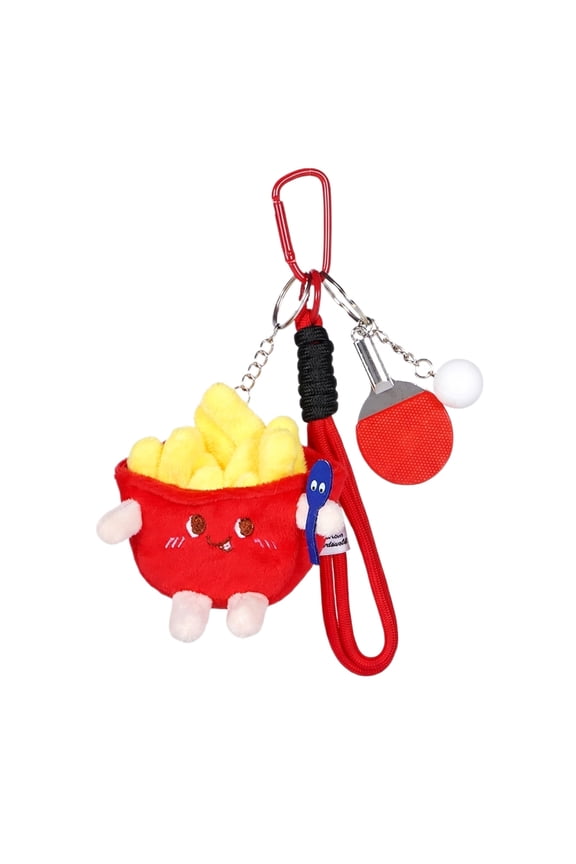 Mini Carabiner Clip Stuffed French Fry Keychain Plush Bag Charm Wrist Lanyard for Car Keys Red