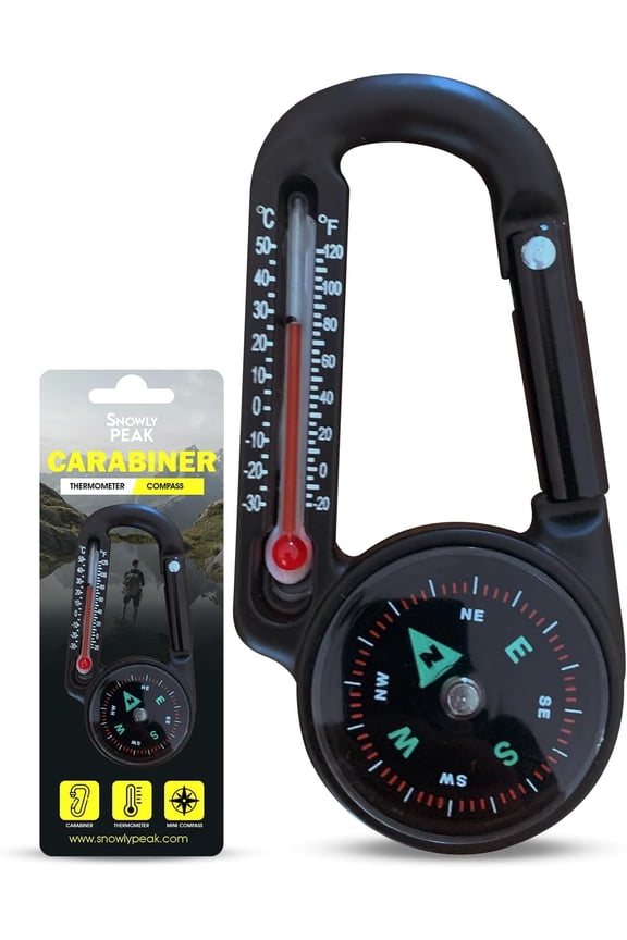 Mini Carabiner Compass Thermometer Keychain Outdoor Gift for Men, Hikers & Campers Cool EDC Gadget for Backpacks Fun Camping Accessory for Him