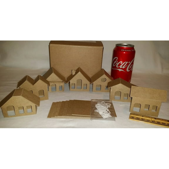 Mini Cardboard Putz Style Houses- Set Of 7 Diy Houses