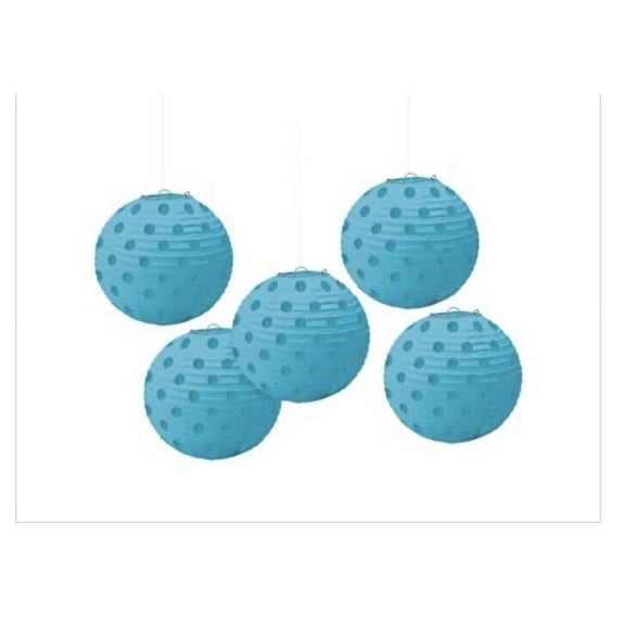 Mini Caribbean Blue Polka Dot Paper Lanterns 5ct