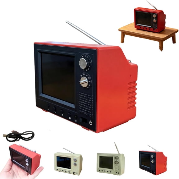 Mini Cartoon Tv, Rechargeable Mini Retro Tv Cartoon Player with 8Gb Memory, Supports Headphones and USB Playback, Perfect for Dollhouse Scenes and Collectible Decor (C)