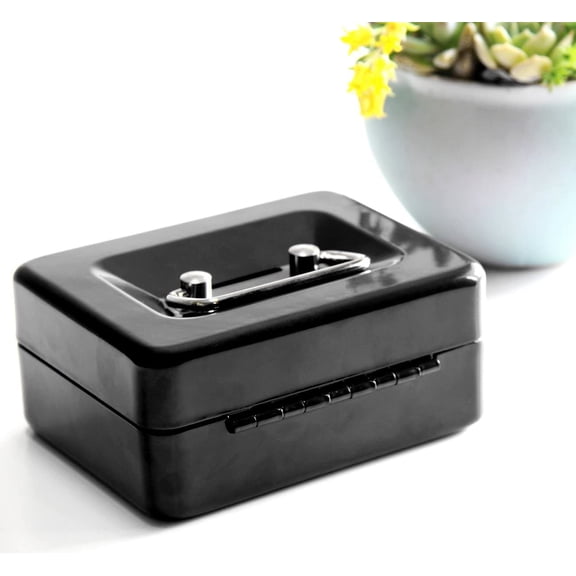 Mini Cash Box With Money, Lock Box With Key, Small Safe For Kids 5.00X 3.30X 2.15 Color - Black