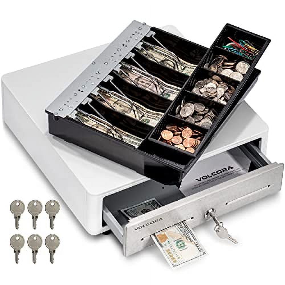 Mini Cash Register Drawer for Point of Sale (POS) System with Round Edges White Stainless