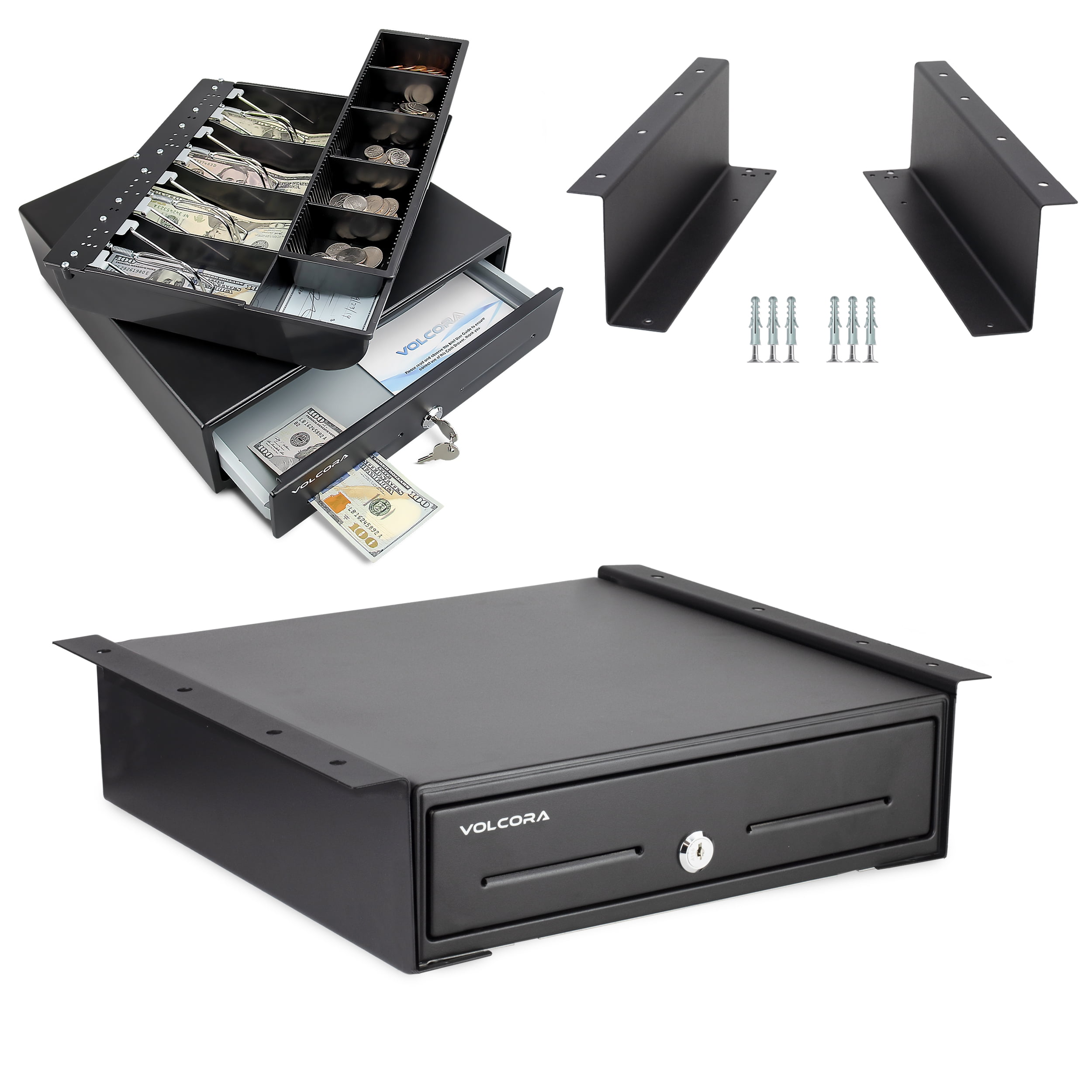 Mini Cash Register Drawer with Under Counter Mounting Metal Bracket