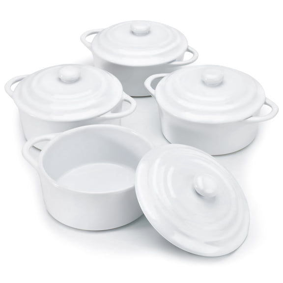 Kook Ceramic Mini Cocotte Set, 12 Oz, Set of 4, Swiss White