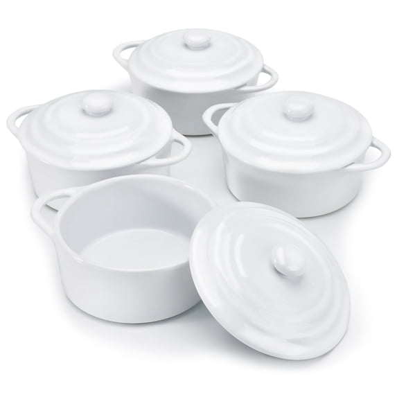 Kook Ceramic Mini Cocotte Set, 12 Oz, Set of 4, Swiss White