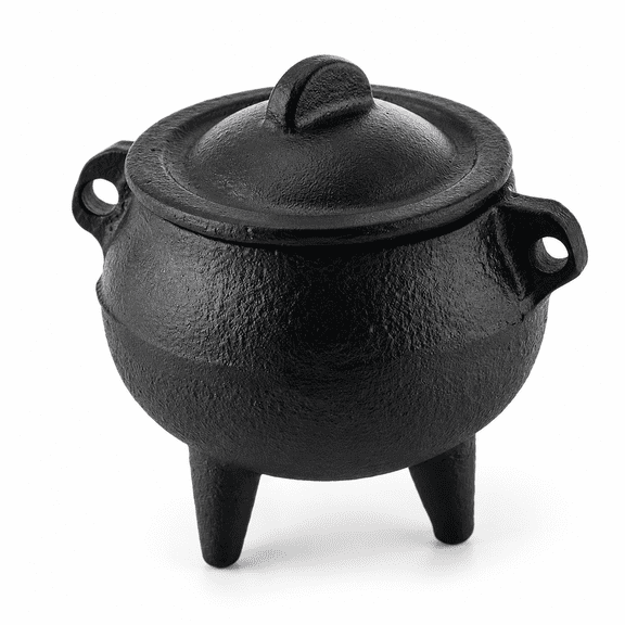 Mini Cast Iron Cauldron Incense Burner with Removable Lid and Tripod Base, 2.76-Inch Black Incense Holder for Meditation, Gothic Home and Halloween Decor