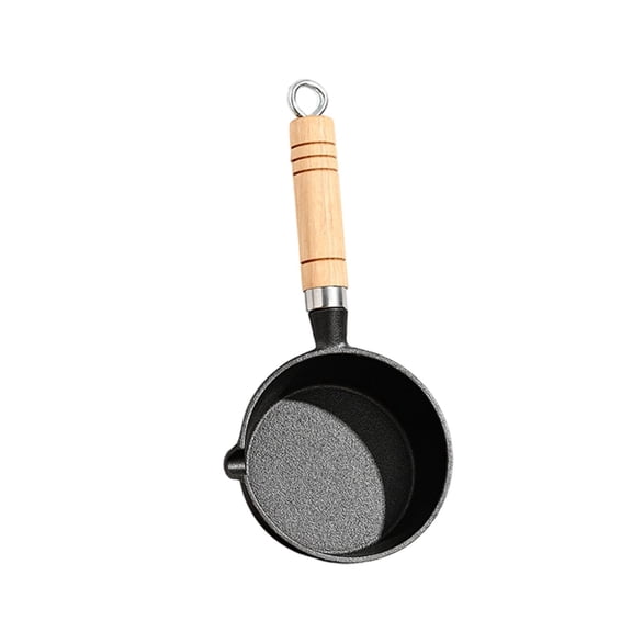 Mini Cast Iron Skillet, Wood Handle Frying Pan for Single Egg, Warming Milk, and Quick Sauces, Non-Stick Small Iron Pan for Kitchen Cooking, Camping, and Everyday Breakfast