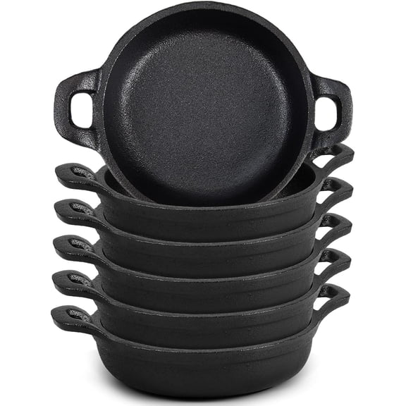 Mini Cast Iron Skillets 5 x 5 x 1.3 Inch Oven Safe Cookware Set (6 Pack)