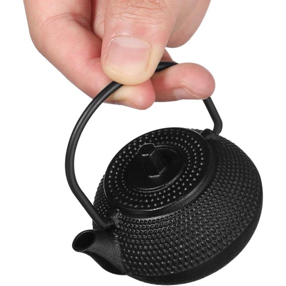 Mini Cast Iron Teapot, Japanese Tea Kettle with Retro Leaf Pattern, Small Decorative Tea Pot for Brewing and Home Decor, Black, 2.95 X 2.75 X 1.96 Inch
