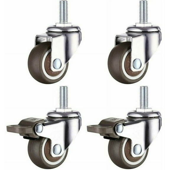 Furniture Rolling Mini Caster Wheels, Threaded Stem Casters with Ball Bearing, Silent TPE Rubber for Save Your Back, Low Profile Design for Multiple Use (4 Pack, 1.5 Inch)