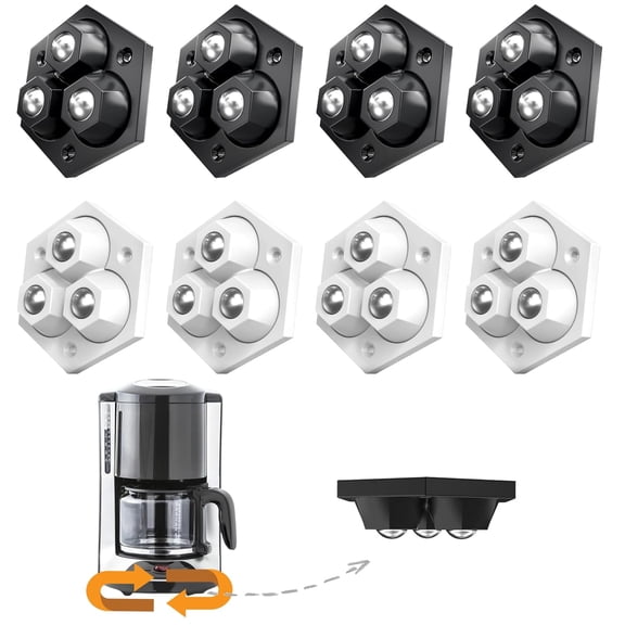 Mini Caster Wheels, Self Adhesive Appliance Sliders for Kitchen Countertop, 360° Rotating Sticky Pulleys for Small Storage Bins, Trash Cans & Desktop Organizers, Stainless Steel (8 Pack)