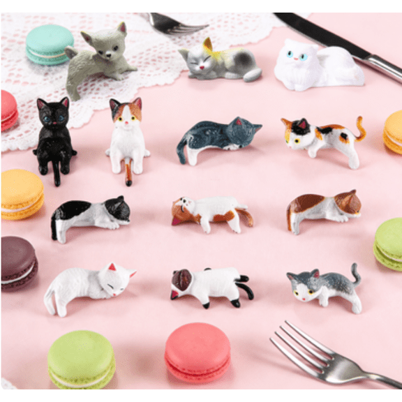 Mini Cat Desk Figurines – Set of 13 Adorable Handcrafted Kittens for Your Workspace, Cute Resin Cat Car Dashboard Decoration, Mini Cats Ornament for Computer Monitor Desk Office