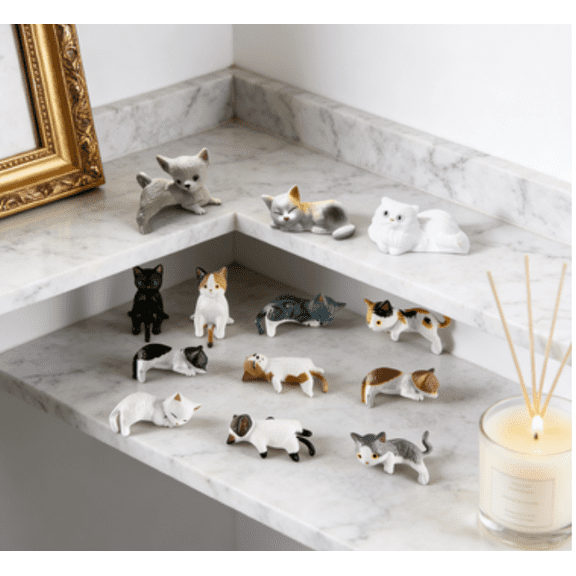 Mini Cat Desk Figurines – Set of 13 Adorable Handcrafted Kittens for Your Workspace, Cute Resin Cat Car Dashboard Decoration, Mini Cats Ornament