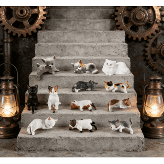 Mini Cat Desk Figurines – Set of 13 Adorable Handcrafted Kittens for Your Workspace, Cute Resin Cat Car Dashboard Decoration