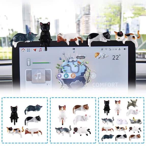 Mini Cat Desk Ornaments – Resin Kitten Figurines | Cute Office Decor, Car Dashboard Accessory, Handcrafted Home Accent | Set of 5 | Multicolor | Small Display Size