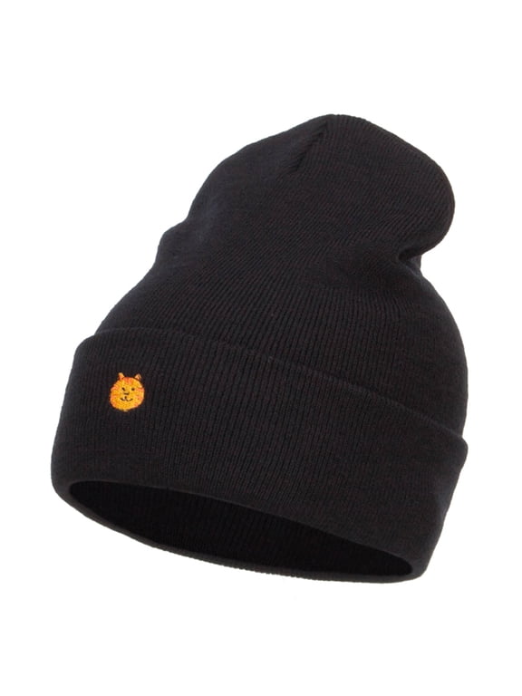 Mini Cat Embroidered Long Beanie - Black OSFM