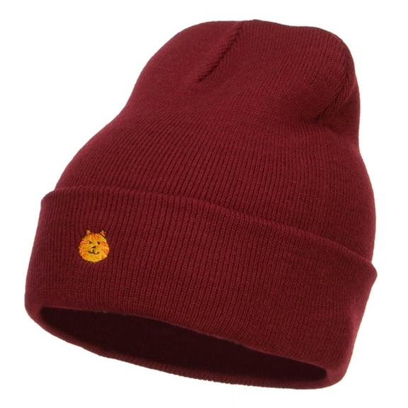 Mini Cat Embroidered Long Beanie - Maroon OSFM