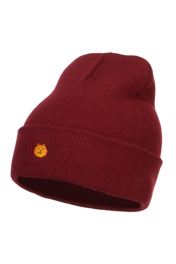 Mini Cat Embroidered Long Beanie - Maroon OSFM