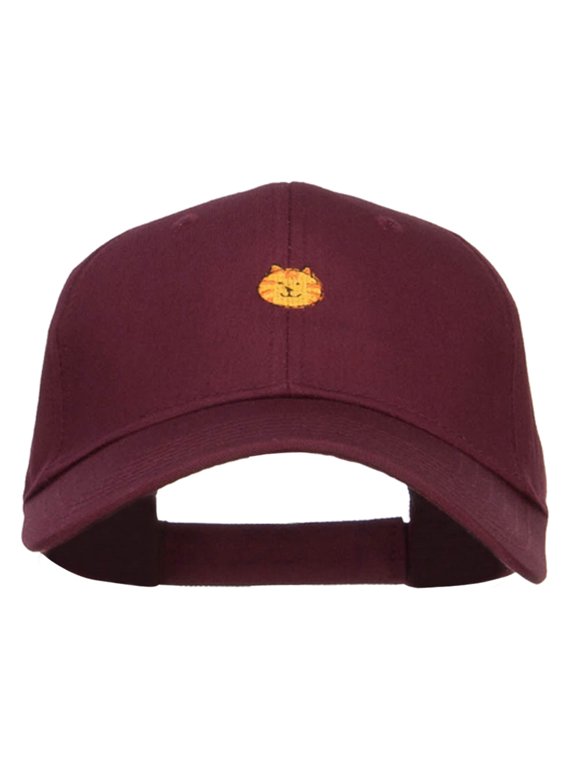 Mini Cat Face Embroidered Cotton Cap - Maroon OSFM