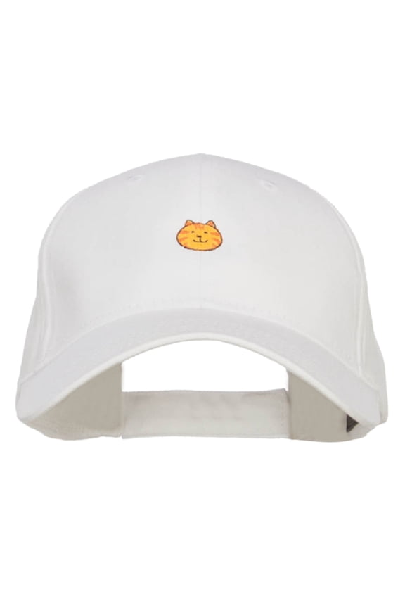 Mini Cat Face Embroidered Cotton Cap - White OSFM