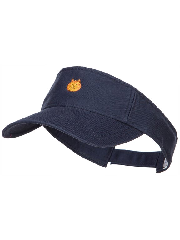 Mini Cat Face Embroidered Cotton Washed Visor - Navy OSFM
