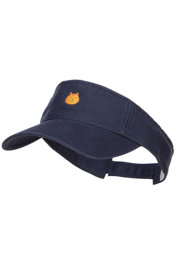 Mini Cat Face Embroidered Cotton Washed Visor - Navy OSFM