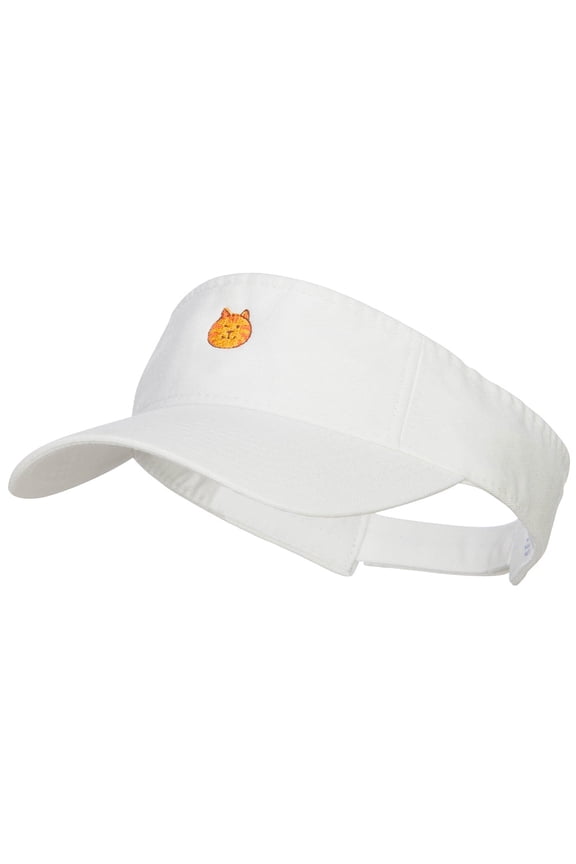 Mini Cat Face Embroidered Cotton Washed Visor - White OSFM