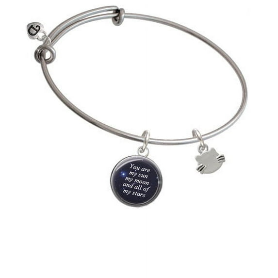 Mini Cat Face with Whiskers You Are My Sun Moon Stars Bangle Bracelet