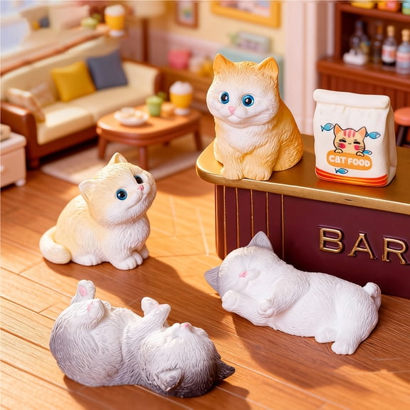 Mini Cat Figurine, Cute Kitten Cake Topper Decoration for DIY Moss Landscape Fairy Garden Decor