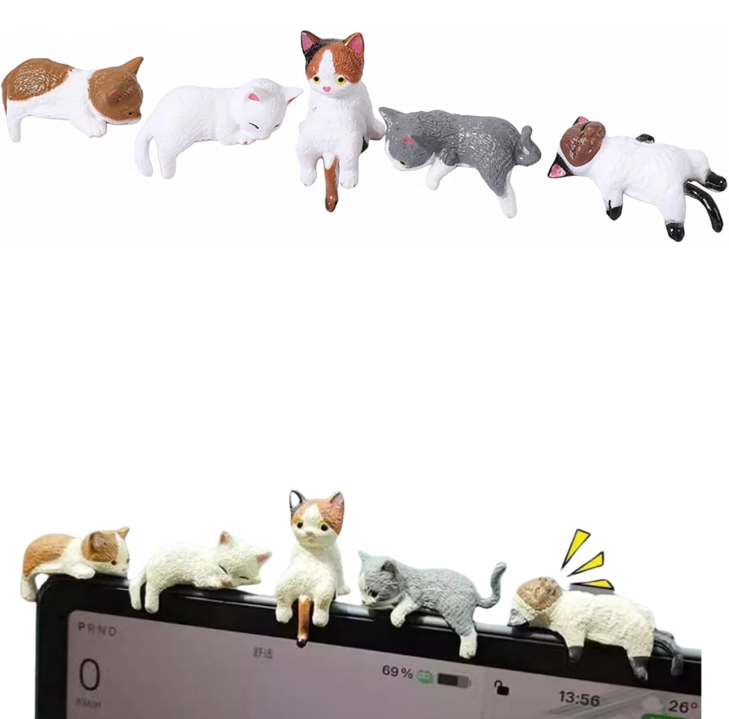 Computer Monitor Toy Mini Cat Figurines, Cute Resin Cat Decor for Computer Monitor & Car ...