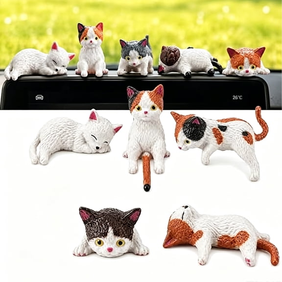 Mini Cat Figurines, Cute Resin Cat Desk Accessories for Monitor, Desk Decor & Car Dashboard, Kawaii Mini Cats Office Desk Decor, Adorable Cat Accessories Gift for Cat Lovers