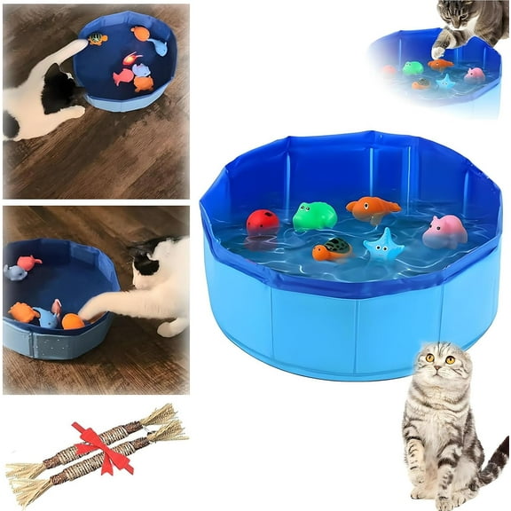 Mini Cat Pool Toy with Fish, Cat Pool with Fish, Cat Toys for Bored Indoor, Swimming Robotic Fish Cat Enrichment Toys for Indoor Cats, Self Play Cat Water Toys
