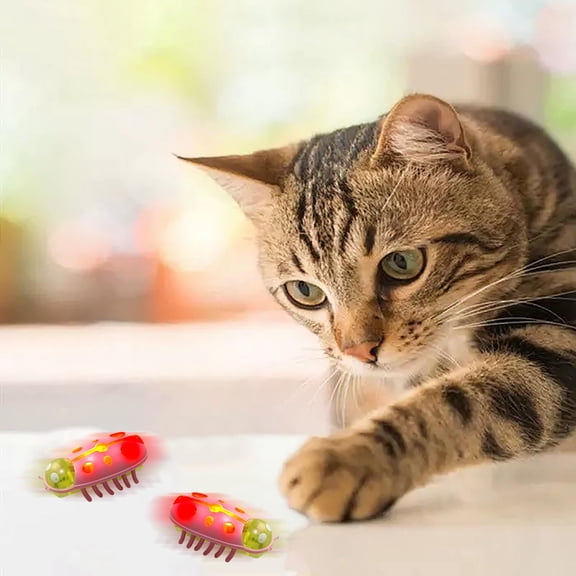 Mini Cat Toy Battery Operated, Automatic Moving Interactive Bug Toy with LED Lights for Cats & Dogs