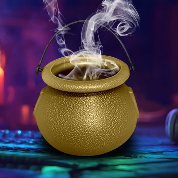 Mini Cauldron With Handle Halloween Mini Witch Cauldron Kettles Multi-Purpose Small Plastic Cauldron Halloween Pot Candy Holder For Halloween Decor Gold