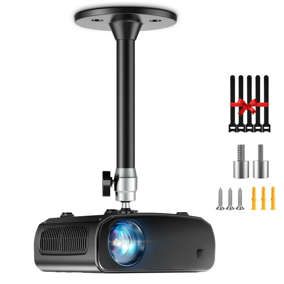 Mini Ceiling Projector Mount Bracket- Adjustable Tilt&Swivel Hanging Projector Holder Wall Mount Hanger Rack Stand for Mini Projector with 2 Free Adapters and Cable Ties, Black